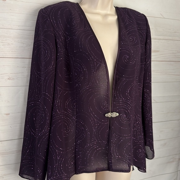 R & M Richards Size LP Purple Sheer Sparkly Over Shirt Pretty Brooch like Clasp - Picture 2 of 8